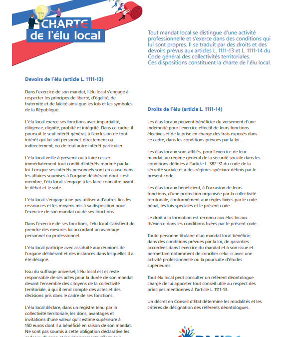 Charte de l&rsquo;élu – Document à lire à l&rsquo;ensemble du conseil municipal